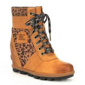 Sorel Tan and Leopard Print Ankle Boots